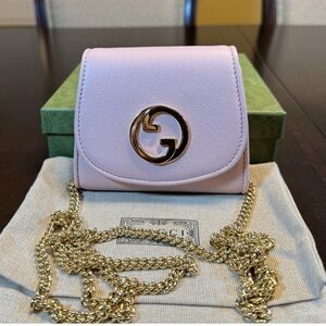 New Authentic Gucci Blondie GG Wallet On Chain Pink Crossbody Bag